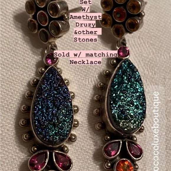 Nicky Butler SET sterling 925 w genuine stones earrings & necklace druzy vintage